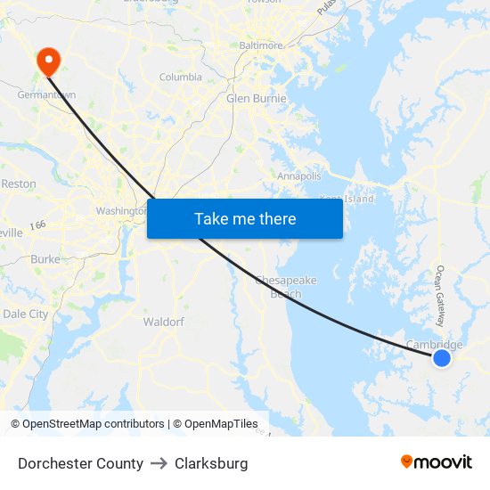 Dorchester County to Clarksburg map