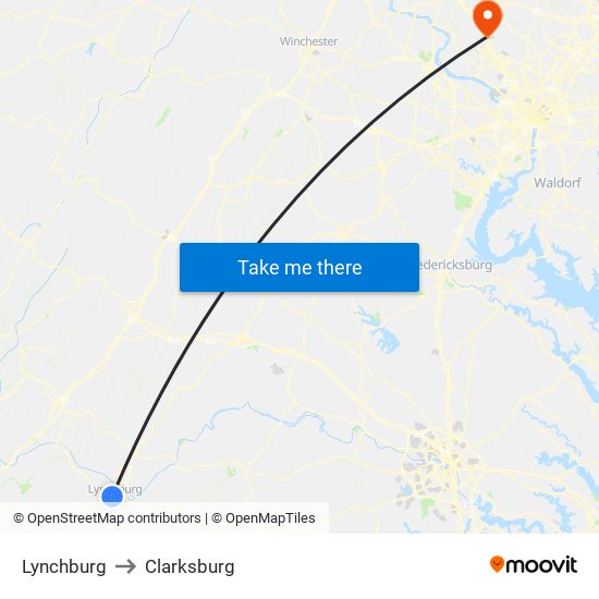 Lynchburg to Clarksburg map