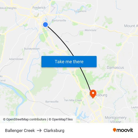 Ballenger Creek to Clarksburg map