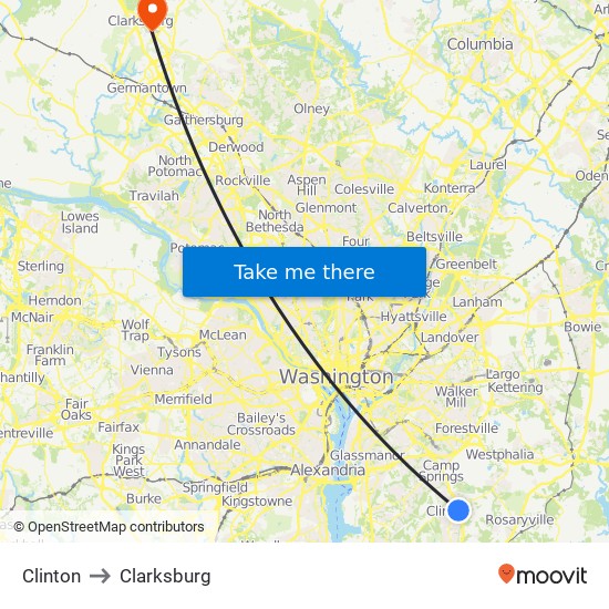 Clinton to Clarksburg map