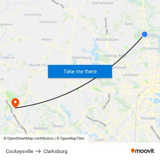 Cockeysville to Clarksburg map