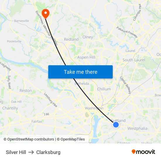 Silver Hill to Clarksburg map