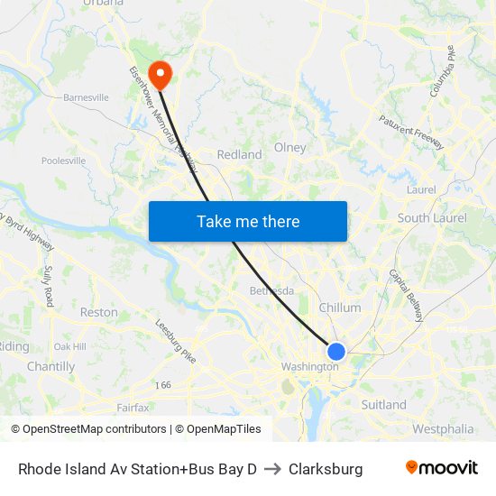 Rhode Island Ave-Brentwood+Bay D to Clarksburg map