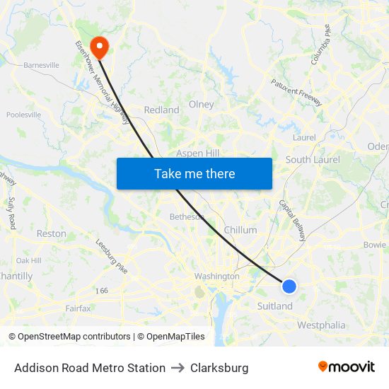 Addison Road Metro Station to Clarksburg map