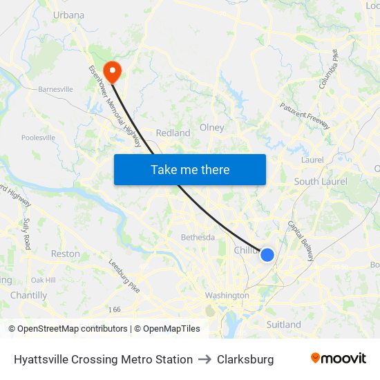 Hyattsville Crossing Metro Station to Clarksburg map