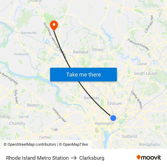 Rhode Island Metro Station to Clarksburg map