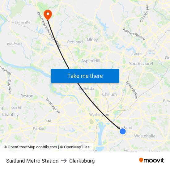 Suitland Metro Station to Clarksburg map