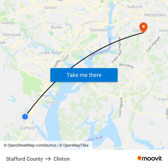 Stafford County to Clinton map