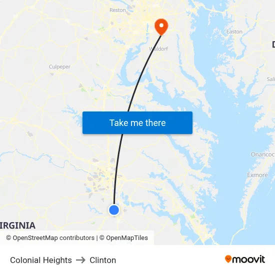 Colonial Heights to Clinton map