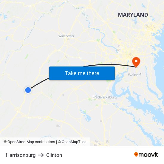 Harrisonburg to Clinton map