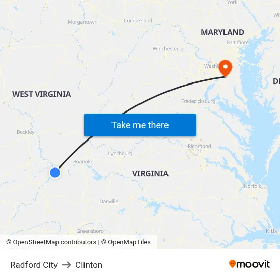 Radford City to Clinton map