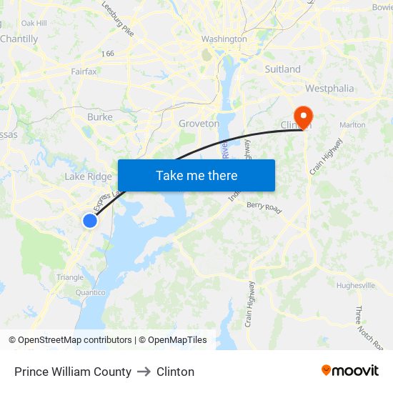 Prince William County to Clinton map