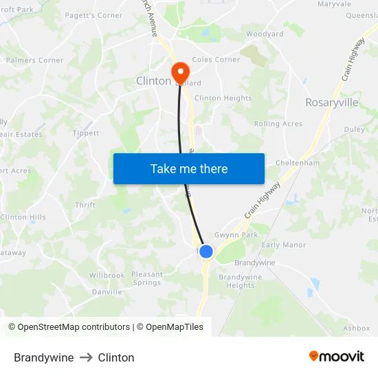 Brandywine to Clinton map