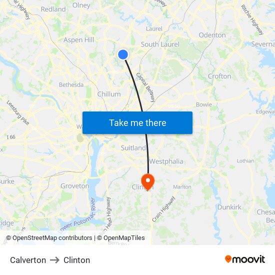 Calverton to Clinton map