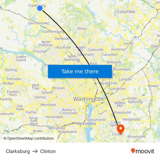 Clarksburg to Clinton map