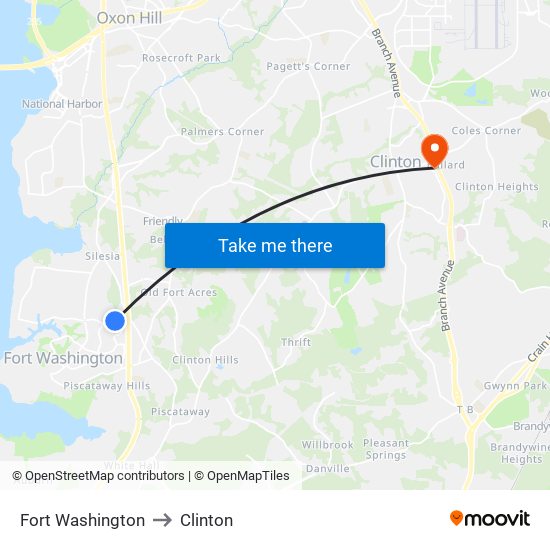 Fort Washington to Clinton map