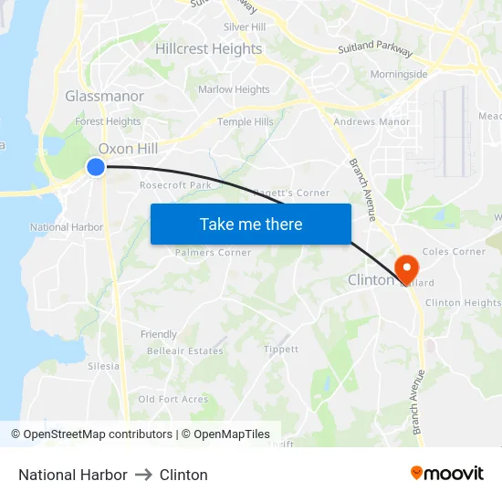 National Harbor to Clinton map