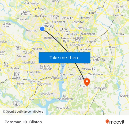 Potomac to Clinton map