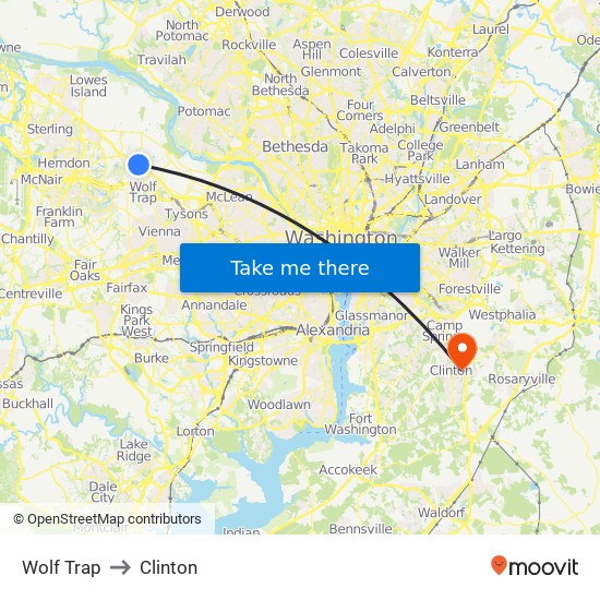 Wolf Trap to Clinton map