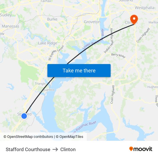Stafford Courthouse to Clinton map