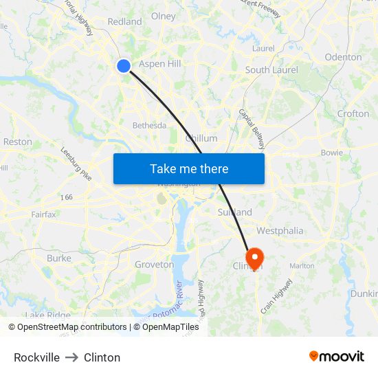 Rockville to Clinton map