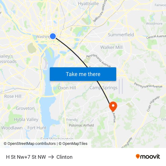 H St Nw+7 St NW to Clinton map