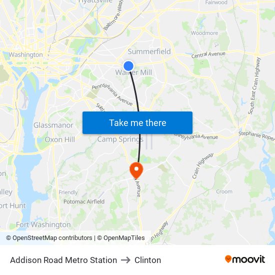 Addison Road Metro Station to Clinton map