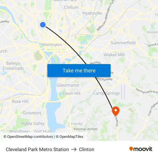 Cleveland Park Metro Station to Clinton map