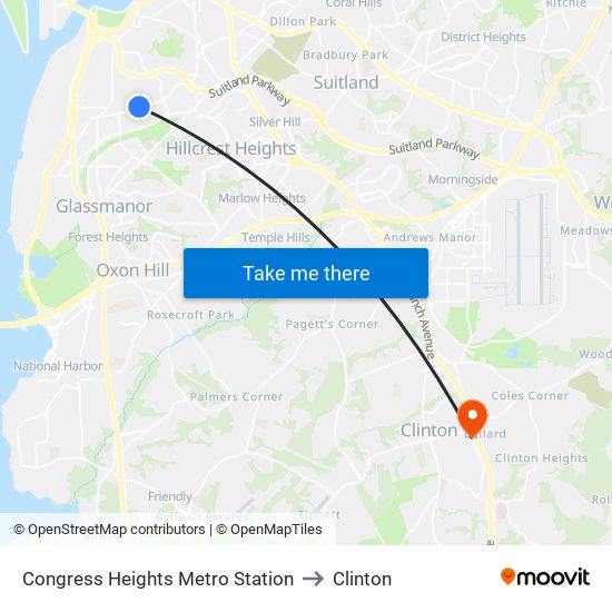 Congress Heights Metro Station to Clinton map