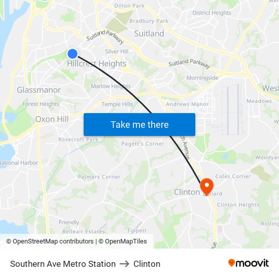 Southern Ave Metro Station to Clinton map