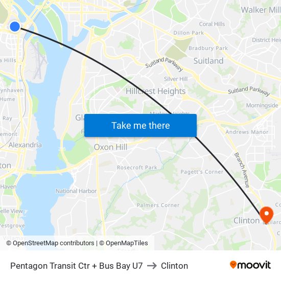 Pentagon Transit Ctr + Bus Bay U7 to Clinton map