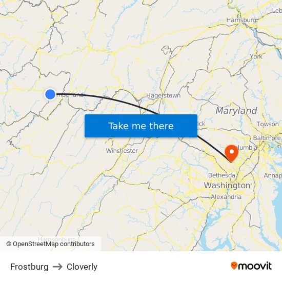 Frostburg to Cloverly map