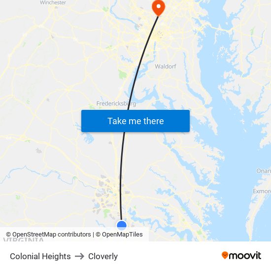 Colonial Heights to Cloverly map