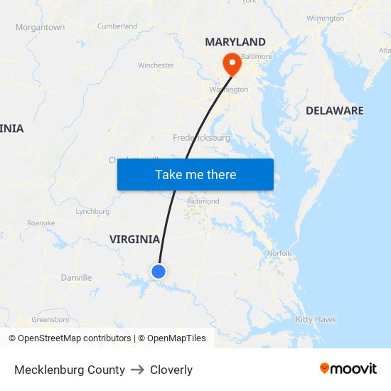 Mecklenburg County to Cloverly map