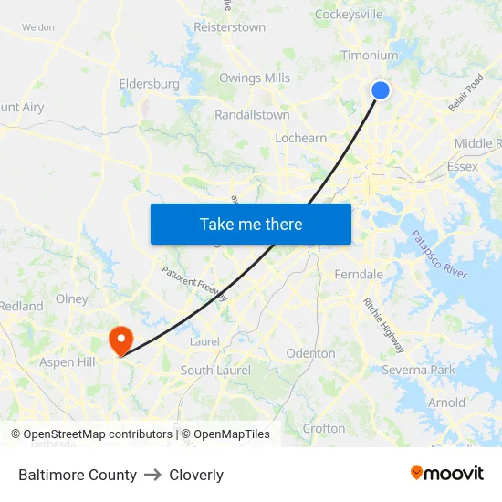 Baltimore County to Cloverly map