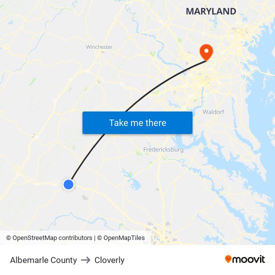 Albemarle County to Cloverly map