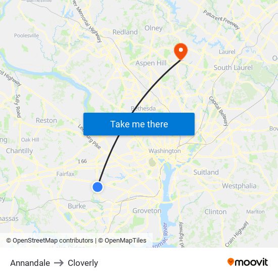 Annandale to Cloverly map