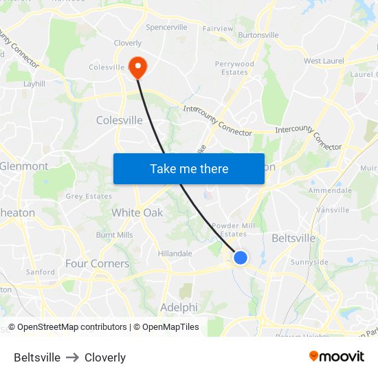 Beltsville to Cloverly map