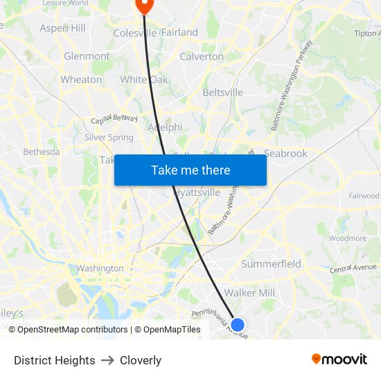 District Heights to Cloverly map