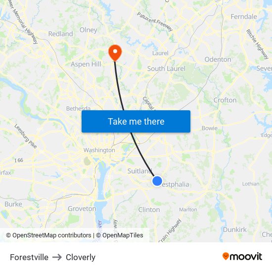 Forestville to Cloverly map