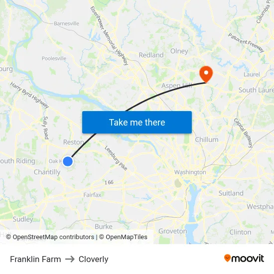Franklin Farm to Cloverly map