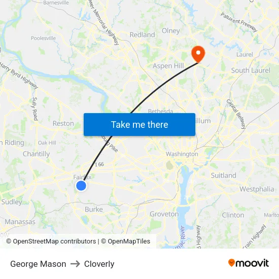 George Mason to Cloverly map