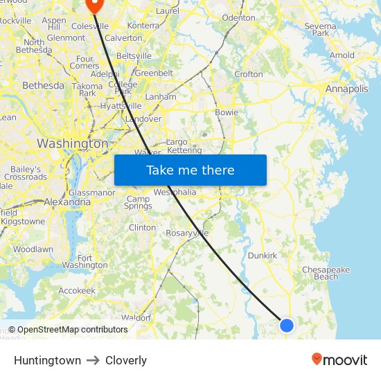 Huntingtown to Cloverly map