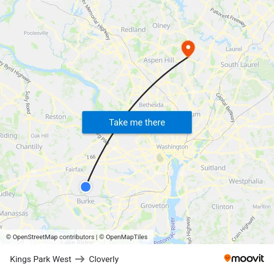 Kings Park West to Cloverly map