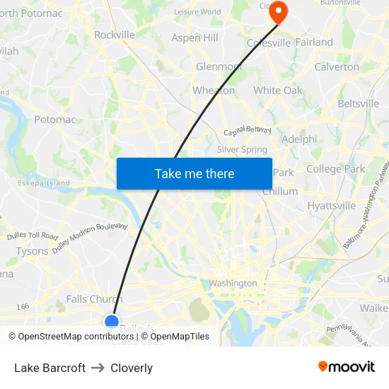 Lake Barcroft to Cloverly map