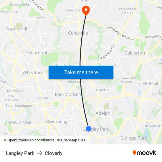 Langley Park to Cloverly map