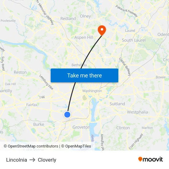 Lincolnia to Cloverly map