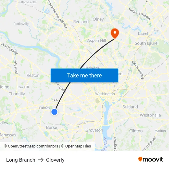 Long Branch to Cloverly map