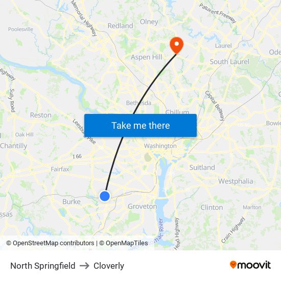 North Springfield to Cloverly map