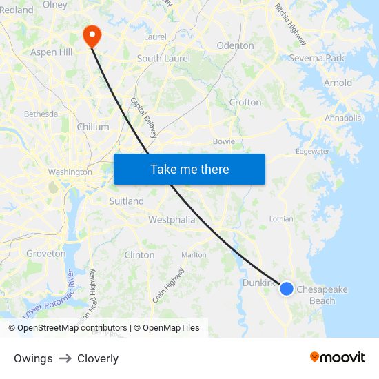 Owings to Cloverly map